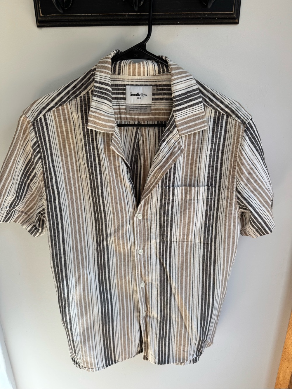 Goodfellow & Co Short-Sleeve Vertical Stripe Button-Up Shirt - Brown/Black/White